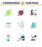 conjunto de ícones de prevenção de coronavírus 9 ícone de cor plana, como proteção de raio-x, escudo, crânio, bactérias, coronavírus viral, elementos de design de vetor de doença de 2019nov