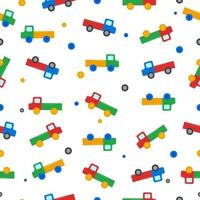 padrão perfeito e bonito, composto por brinquedos de caminhão infantil colorido nas cores vermelho, azul, verde e laranja. ilustração vetorial. vetor