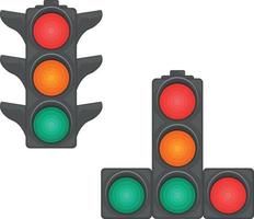 um conjunto de dois semáforos com diferentes arranjos de seções. semáforo. uma ilustração representando um semáforo com luzes redondas vermelhas, amarelas e verdes. um dispositivo para regular o tráfego vetor