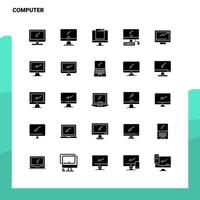 25 conjunto de ícones de computador modelo de ilustração vetorial de ícone de glifo sólido para web e ideias móveis para empresa de negócios vetor