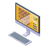 vetor isométrico de ícone de xadrez de computador. jogo online