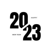feliz ano novo 2023 ilustração de design de logotipo de banner de saudação, vetor criativo de ano novo 2023 em preto, geométrico moderno em estilo retrô