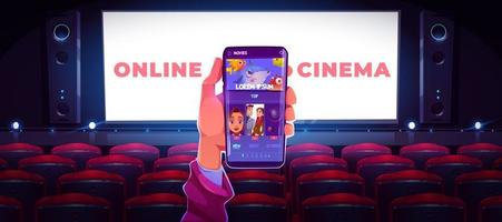 conceito de cinema online com a mão segurando o smartphone vetor