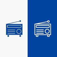 linha de mídia de áudio de rádio fm e ícone sólido de glifo banner azul linha e ícone sólido de glifo banner azul vetor