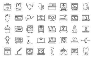 ícones de bioimpressão definem vetor de contorno. bioimpressora de anatomia