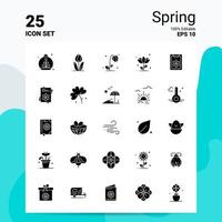 Conjunto de 25 ícones de primavera 100 eps editáveis 10 arquivos idéias de conceito de logotipo de negócios design de ícone de glifo sólido vetor