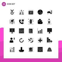 grupo de 25 sinais e símbolos de glifos sólidos para amor, passatempo, dia, hobbies, geografia, elementos de design de vetores editáveis