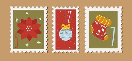 cartões de selos de ano novo de natal. vetor