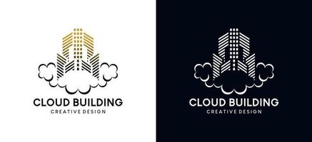 construindo acima da nuvem ou design de logotipo de ilustração vetorial de cidade em nuvem vetor