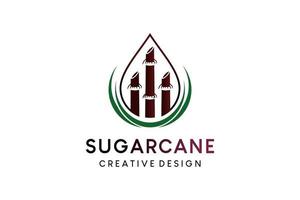 design de logotipo de ilustração vetorial de cana-de-açúcar no conceito de gotas de água vetor