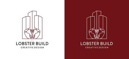 design de logotipo de construção de lagosta com conceito de arte de linha, ilustração em vetor logotipo de restaurante de lagosta ou restaurante de frutos do mar