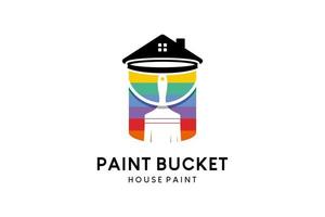 design de logotipo de ilustração vetorial de balde de tinta, uma combinação de balde de tinta, ícone de casa e pincel vetor