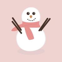 lindo boneco de neve sorridente com cachecol no fundo rosa vetor