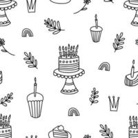 padrão de feliz aniversário. doodle padrão perfeito de elementos de festa vetor