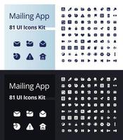 kit de ícones da interface do usuário do aplicativo de correspondência para o modo claro e escuro. tecnologia de comunicação. símbolos de silhueta para temas noturnos e diurnos. pictogramas sólidos. ilustrações vetoriais isoladas vetor