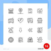 pacote de ícones vetoriais de estoque de 16 sinais e símbolos de linha para gráficos de estatísticas de documentos de backup móvel gráficos editáveis de elementos de design vetorial vetor