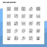 conjunto de ícones de linha de ajuda e suporte conjunto 25 ícones design de estilo de minimalismo vetorial conjunto de ícones pretos pacote de pictograma linear