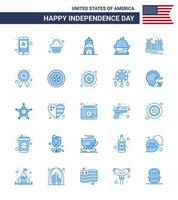 feliz dia da independência 4 de julho conjunto de 25 pictograma americano de blues de ponte doce celebração muffin bolo editável dia dos eua vetor elementos de design
