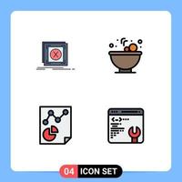 pacote de interface do usuário de 4 cores planas básicas de linhas preenchidas de problemas de página de erro, relatório de comida, elementos de design de vetores editáveis