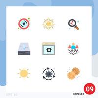 9 ícones criativos, sinais e símbolos modernos de engrenagens, amor, caixa para baixo, elementos de design de vetores editáveis