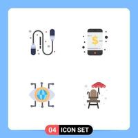 4 conceito de ícone plano para sites móveis e aplicativos exercitam tecnologia de negócios inteligente salva-vidas cadeira editável vetor elementos de design