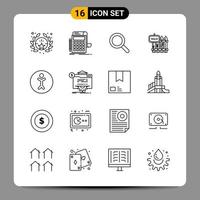 16 sinais de símbolos de contorno de pacote de ícones pretos para designs responsivos em fundo branco. conjunto de 16 ícones. vetor