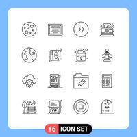 pacote de interface de usuário de 16 contornos básicos de elementos de design de vetores editáveis de torradeira de círculo de globo de elevador