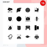 pacote de linha vetorial editável de 16 glifos sólidos simples de escritor de drogas de refeição de remédio em tablet elementos de design vetorial editável vetor