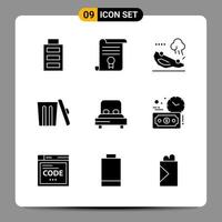 9 sinais de símbolos de glifos de pacote de ícones pretos para designs responsivos em fundo branco 9 ícones definem o fundo criativo do vetor de ícones pretos
