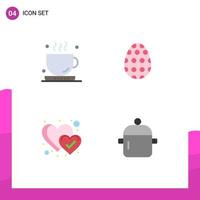 4 ícones criativos sinais modernos e símbolos de café coração chá ovo de páscoa cozinhar elementos de design vetoriais editáveis vetor