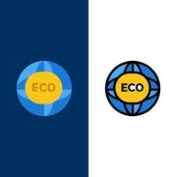 meio ambiente global internet mundo eco ícones plano e conjunto de ícones cheios de linha vector fundo azul