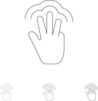 dedos gestos interface de mão toque múltiplo conjunto de ícones de linha preta em negrito e fino vetor