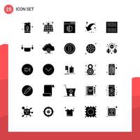 25 ícones criativos, sinais e símbolos modernos de comida, elementos de design de vetores editáveis de compartilhamento solar de página da web