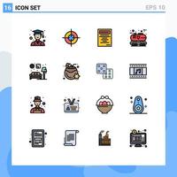 pacote de interface do usuário de 16 linhas básicas cheias de cores planas de elementos de design de vetores criativos editáveis de óleo de estudo em casa