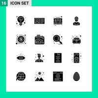 pacote de glifos sólidos de 16 símbolos universais do caso de pagamento de informação de trabalhador de avatar elementos de design de vetores editáveis