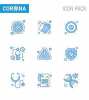 o ícone azul do coronavírus 9, definido sobre o tema da epidemia de corona, contém ícones como o erro de detecção de vírus, o coronavírus humano viral, os elementos de design do vetor da doença de 2019nov