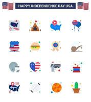 feliz dia da independência 4 de julho conjunto de 16 apartamentos pictograma americano de sinal estados americanos voar bloon editável dia dos eua vetor elementos de design