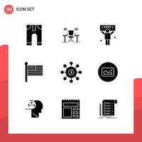 pacote de 9 ícones de glifos universais para mídia impressa em fundo branco criativo ícone preto vector background