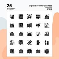 25 conjunto de ícones de negócios de economia digital 100 eps editáveis 10 arquivos idéias de conceito de logotipo de negócios design de ícone de glifo sólido vetor