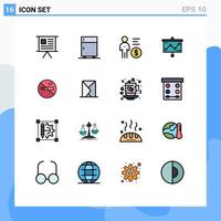 16 interface do usuário pacote de linhas preenchidas com cores planas de sinais e símbolos modernos de equipamentos de gráficos gráficos pessoa mente elementos de design de vetores criativos editáveis
