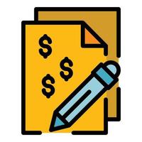 vetor de esboço de cor de ícone de papel de contrato de dinheiro