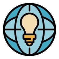 vetor de contorno de cor de ícone de ideia de lâmpada global