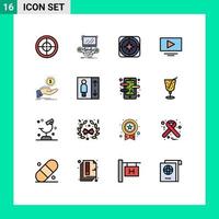 conjunto de 16 sinais de símbolos de ícones de interface do usuário modernos para sacar youtube gps play elementos de design de vetores criativos editáveis de viagens