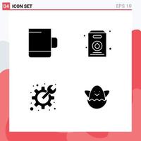 4 conceito de glifo sólido para sites móveis e aplicativos copo pacote de páscoa engrenagem mola elementos de design de vetores editáveis