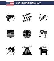 conjunto de 9 ícones do dia dos eua símbolos americanos sinais do dia da independência para celebração religião americana sinal de segurança editável dia dos eua vetor elementos de design