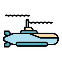 vetor de contorno de cor de ícone de navio submarino