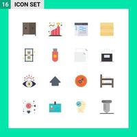 conjunto de cores planas de interface móvel de 16 pictogramas de código de relógio de areia pacote editável de fonte de wireframe de elementos de design de vetores criativos