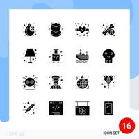 pacote de 16 sinais e símbolos de glifos sólidos modernos para mídia impressa na web, como lâmpada, saúde, dia do amor, elementos de design de vetores editáveis