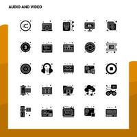 25 conjunto de ícones de áudio e vídeo modelo de ilustração vetorial de ícone de glifo sólido para web e ideias móveis para empresa de negócios vetor