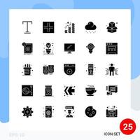 conjunto de pictogramas de 25 glifos sólidos simples de elementos de design de vetores editáveis de tempo de negócios de receita de escritório padrão